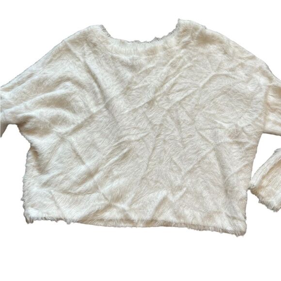 Cream Soft Wrinkle Look Oversized Short Long Sleeve Pullover Sweater M - Picture 2 of 8
